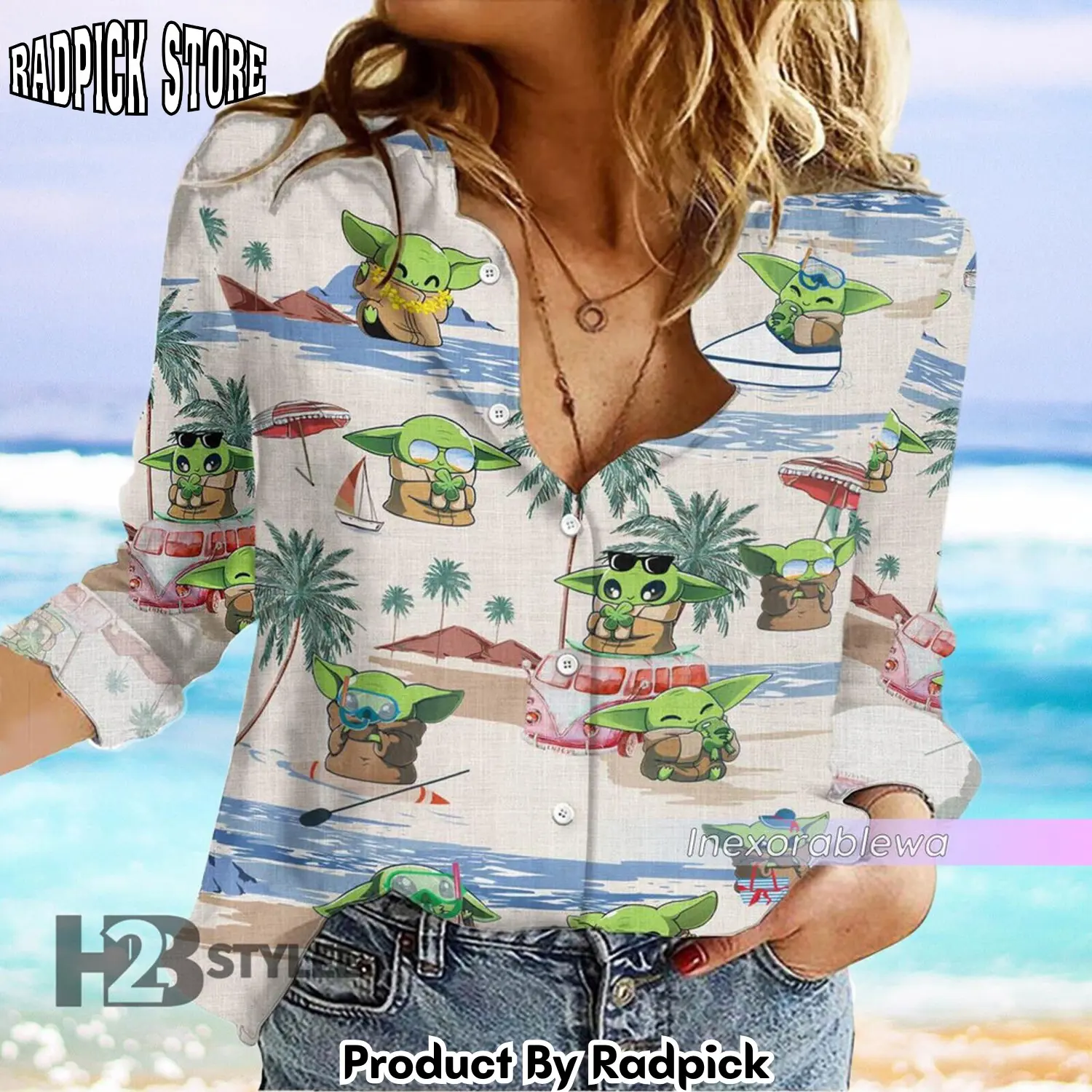 Radpick summer aloha star wars movie tropical baby yoda darth vader mandalorian pattern linen casual shirt rp662111